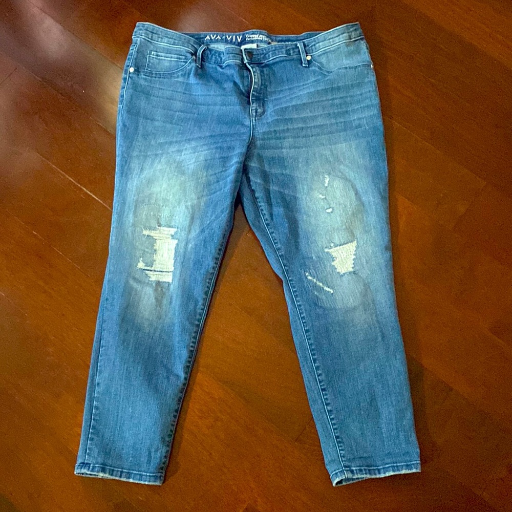 Ava and Viv Size 20W Cropped Distress Jeggings